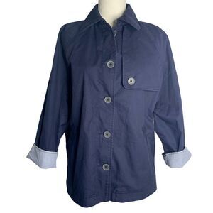 Benetton Button Front Jacket Overcoat M Blue Pockets Lightweight